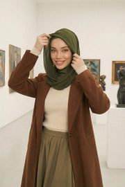 Instant Chiffon Shawl for Women With Cotton Bonnet Chiffon Turban Cap Head Wrap Instant Turban Scarf,PS-45 Army Green