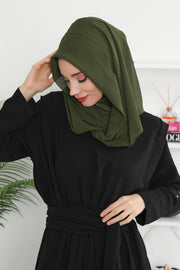 Instant Chiffon Shawl for Women With Cotton Bonnet Chiffon Turban Cap Head Wrap Instant Turban Scarf,PS-45 Army Green