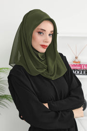 Instant Chiffon Shawl for Women With Cotton Bonnet Chiffon Turban Cap Head Wrap Instant Turban Scarf,PS-45 Army Green