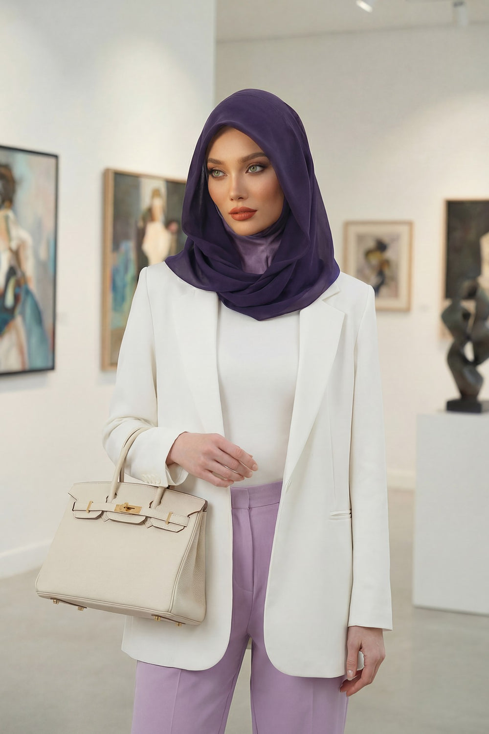 Instant Chiffon Shawl for Women With Cotton Bonnet Chiffon Turban Cap Head Wrap Instant Turban Scarf,PS-45 Purple