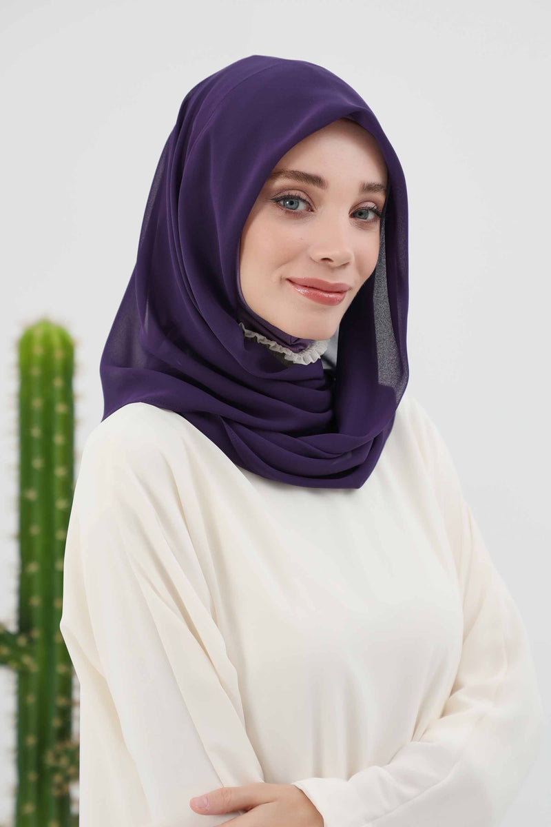 Instant Chiffon Shawl for Women With Cotton Bonnet Chiffon Turban Cap Head Wrap Instant Turban Scarf,PS-45 Purple