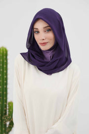 Instant Chiffon Shawl for Women With Cotton Bonnet Chiffon Turban Cap Head Wrap Instant Turban Scarf,PS-45 Purple
