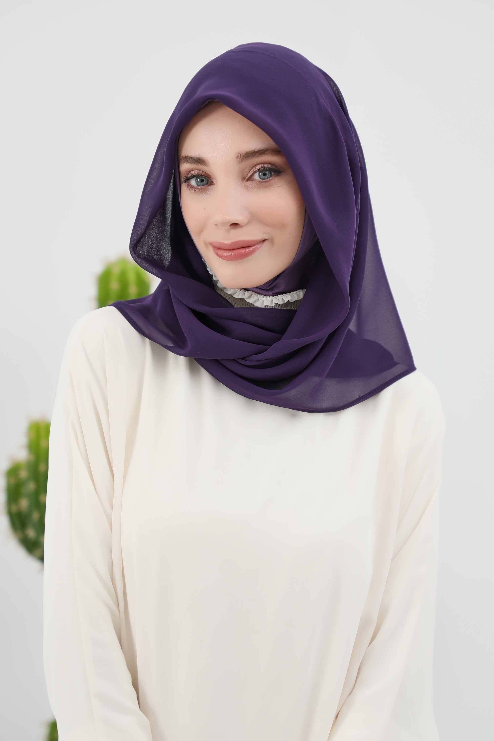 Instant Chiffon Shawl for Women With Cotton Bonnet Chiffon Turban Cap Head Wrap Instant Turban Scarf,PS-45 Purple