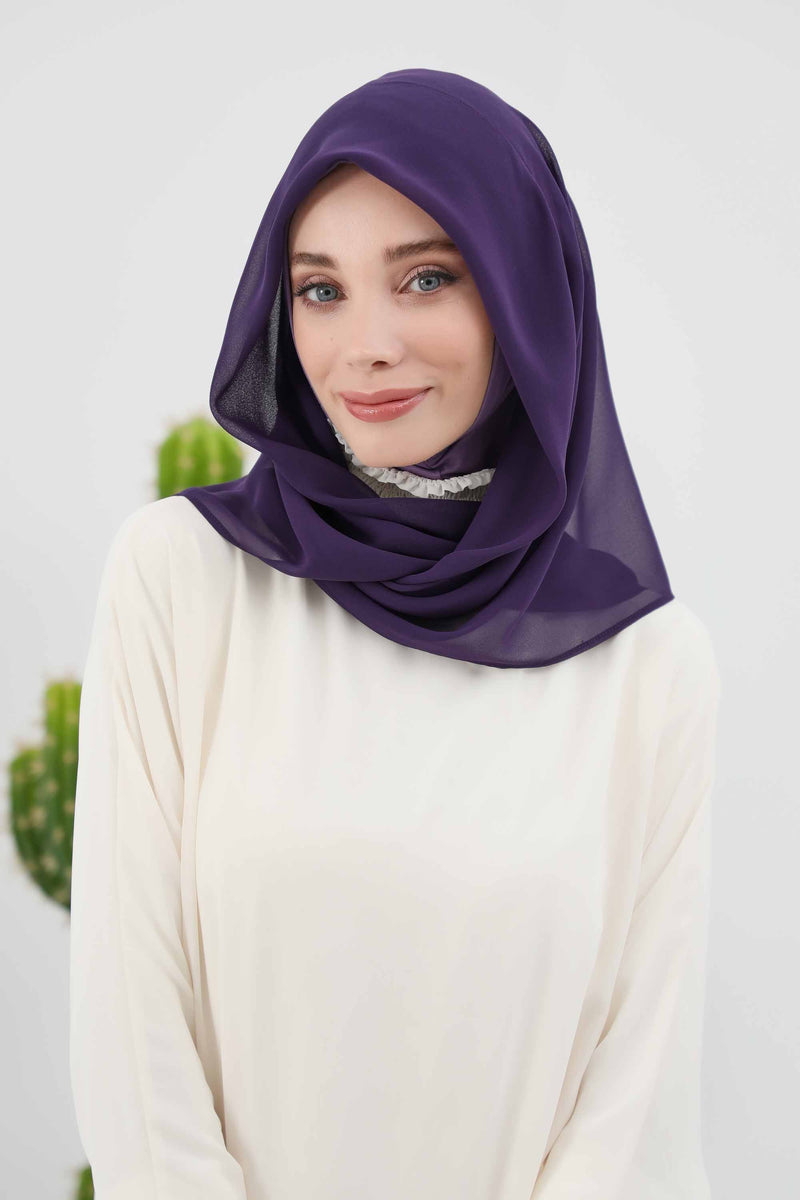 Instant Chiffon Shawl for Women With Cotton Bonnet Chiffon Turban Cap Head Wrap Instant Turban Scarf,PS-45 Purple