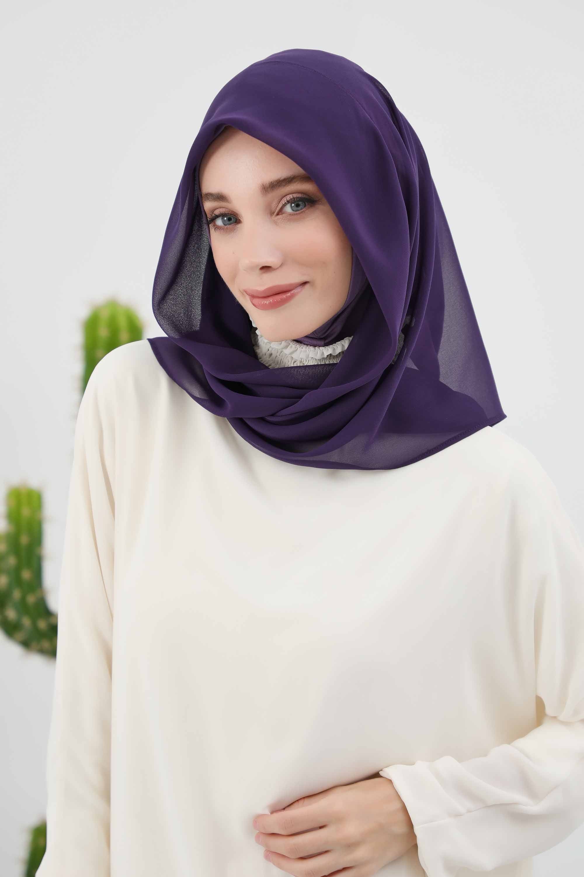 Instant Chiffon Shawl for Women With Cotton Bonnet Chiffon Turban Cap Head Wrap Instant Turban Scarf,PS-45 Purple