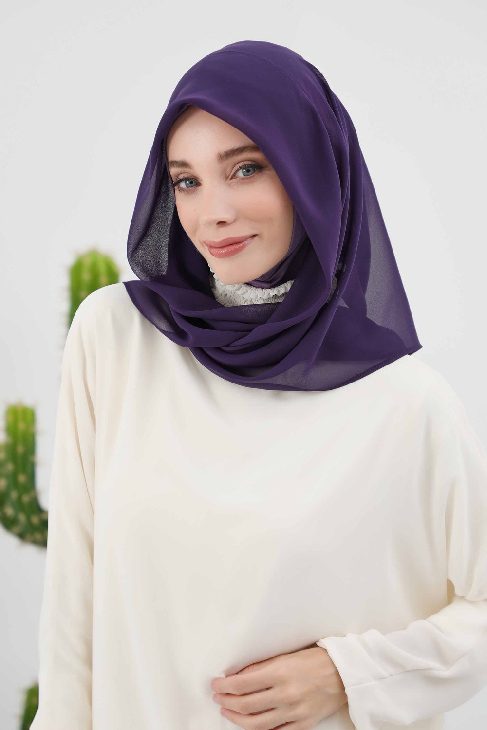 Instant Chiffon Shawl for Women With Cotton Bonnet Chiffon Turban Cap Head Wrap Instant Turban Scarf,PS-45 Purple