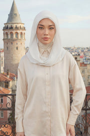 Instant Chiffon Shawl for Women With Cotton Bonnet Chiffon Turban Cap Head Wrap Instant Turban Scarf,PS-45 Ivory