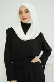 Instant Chiffon Shawl for Women With Cotton Bonnet Chiffon Turban Cap Head Wrap Instant Turban Scarf,PS-45 Ivory