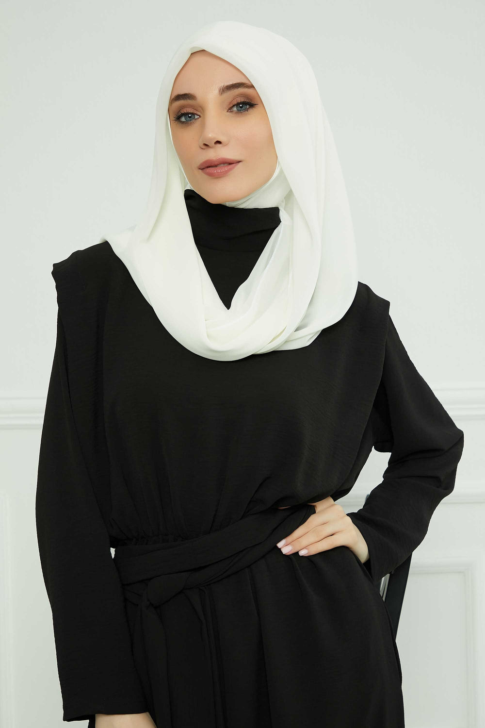 Instant Chiffon Shawl for Women With Cotton Bonnet Chiffon Turban Cap Head Wrap Instant Turban Scarf,PS-45 Ivory