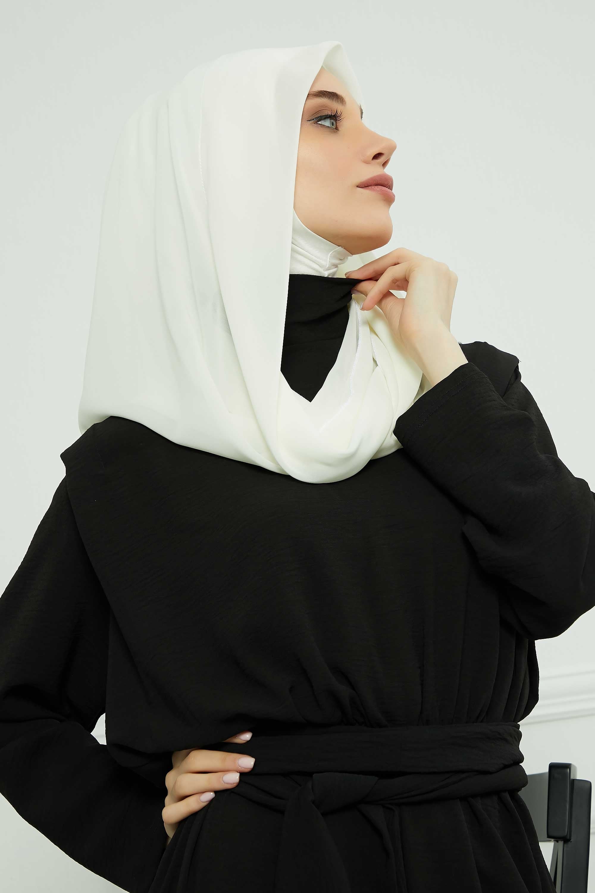 Instant Chiffon Shawl for Women With Cotton Bonnet Chiffon Turban Cap Head Wrap Instant Turban Scarf,PS-45 Ivory