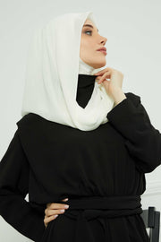 Instant Chiffon Shawl for Women With Cotton Bonnet Chiffon Turban Cap Head Wrap Instant Turban Scarf,PS-45 Ivory