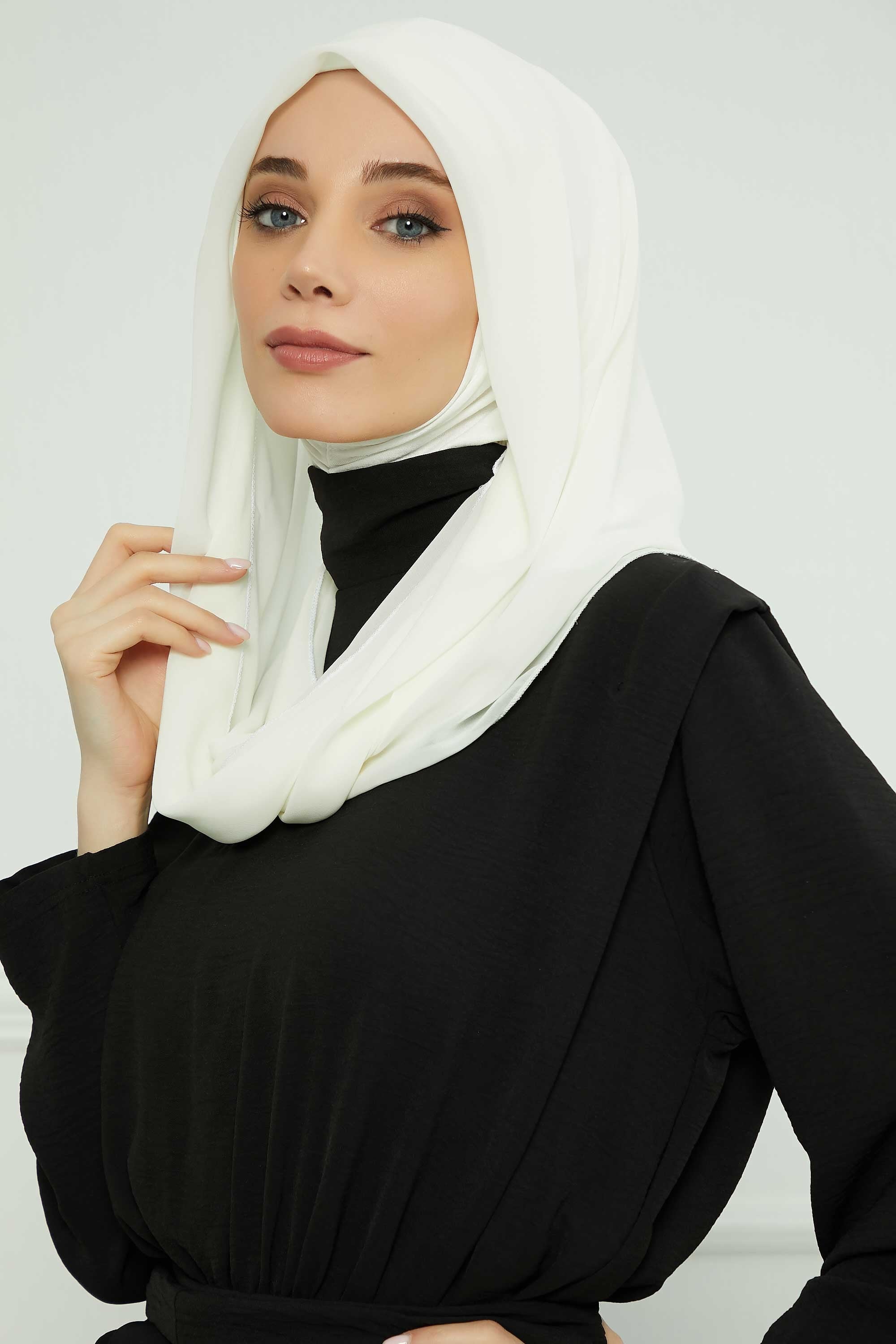 Instant Chiffon Shawl for Women With Cotton Bonnet Chiffon Turban Cap Head Wrap Instant Turban Scarf,PS-45 Ivory