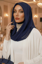 Instant Chiffon Shawl for Women With Cotton Bonnet Chiffon Turban Cap Head Wrap Instant Turban Scarf,PS-45 Navy Blue