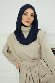 Instant Chiffon Shawl for Women With Cotton Bonnet Chiffon Turban Cap Head Wrap Instant Turban Scarf,PS-45 Navy Blue