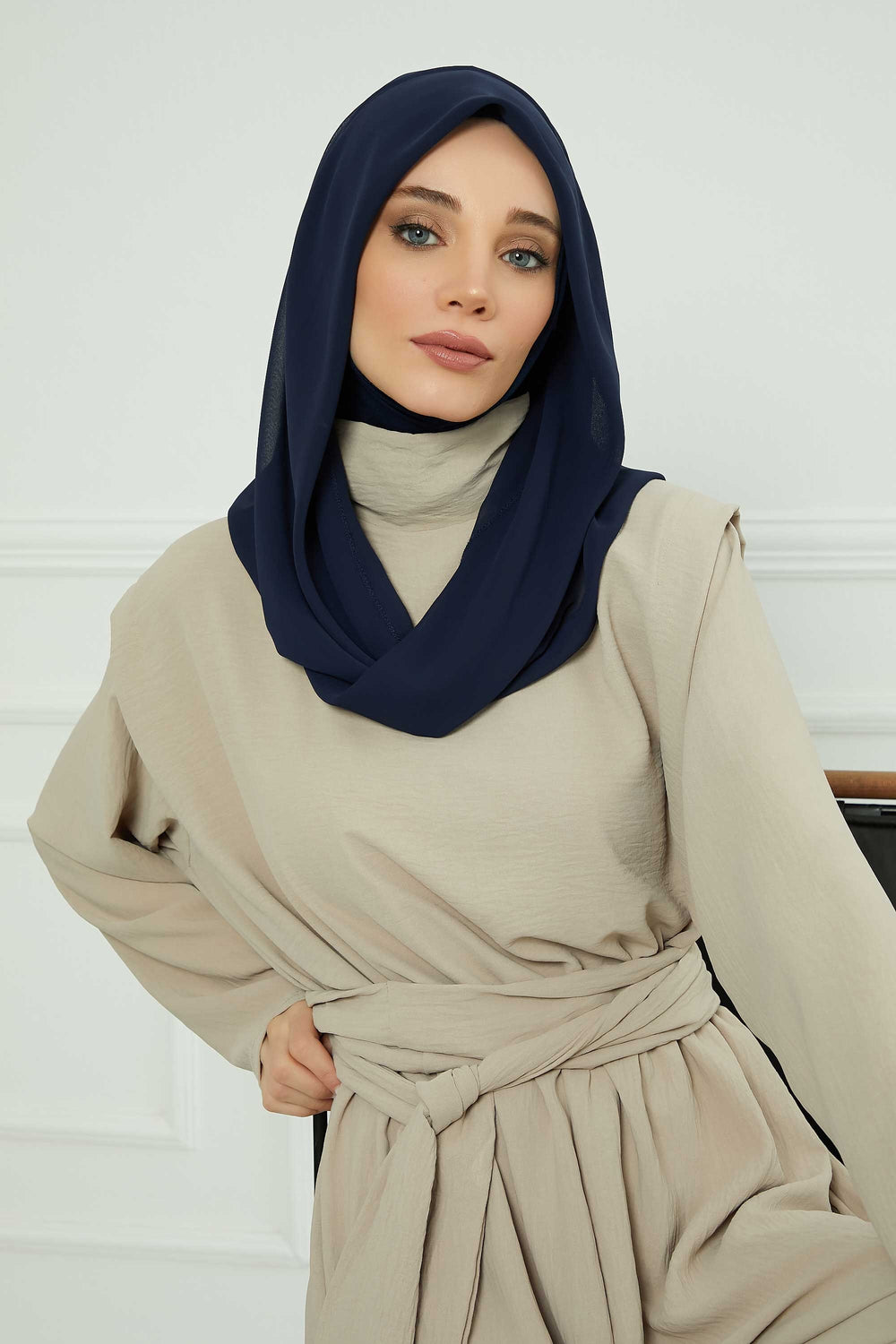 Instant Chiffon Shawl for Women With Cotton Bonnet Chiffon Turban Cap Head Wrap Instant Turban Scarf,PS-45 Navy Blue