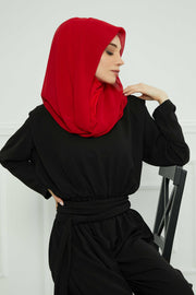 Instant Chiffon Shawl for Women With Cotton Bonnet Chiffon Turban Cap Head Wrap Instant Turban Scarf,PS-45 Red