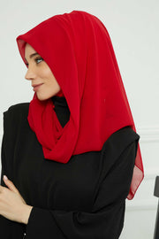 Instant Chiffon Shawl for Women With Cotton Bonnet Chiffon Turban Cap Head Wrap Instant Turban Scarf,PS-45 Red