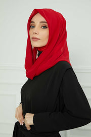 Instant Chiffon Shawl for Women With Cotton Bonnet Chiffon Turban Cap Head Wrap Instant Turban Scarf,PS-45 Red