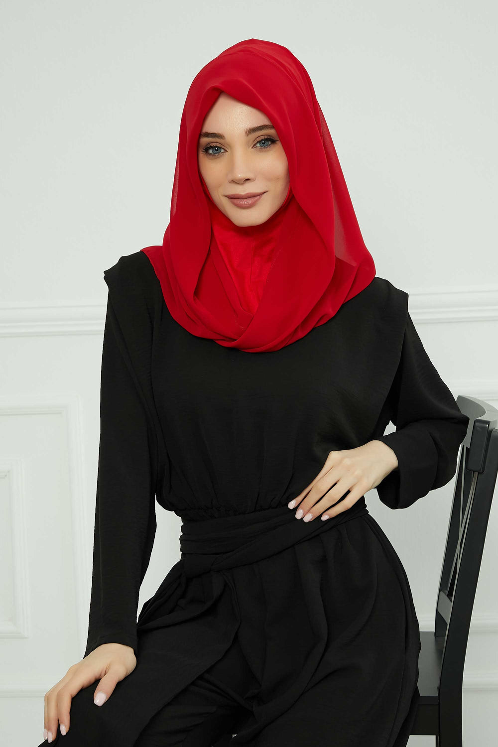 Instant Chiffon Shawl for Women With Cotton Bonnet Chiffon Turban Cap Head Wrap Instant Turban Scarf,PS-45 Red