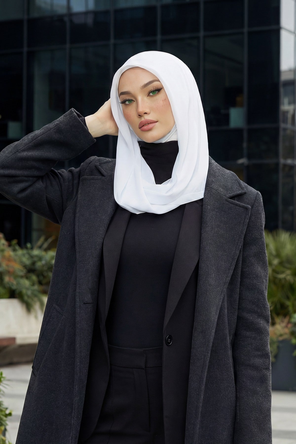 Instant Chiffon Shawl for Women With Cotton Bonnet Chiffon Turban Cap Head Wrap Instant Turban Scarf,PS-45 White