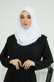 Instant Chiffon Shawl for Women With Cotton Bonnet Chiffon Turban Cap Head Wrap Instant Turban Scarf,PS-45 White