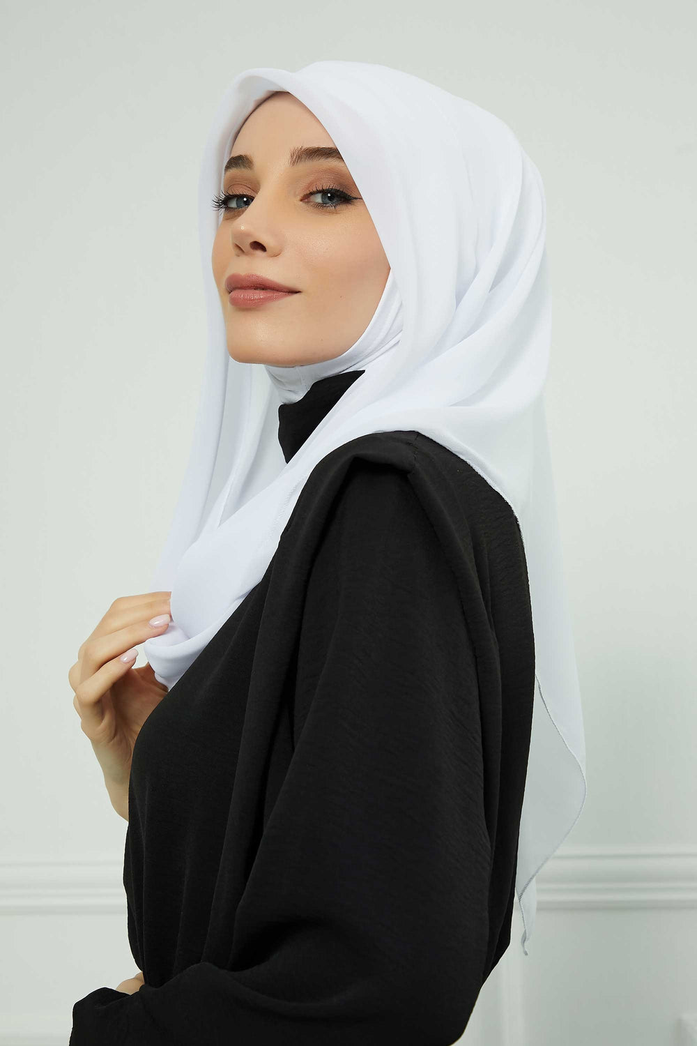 Instant Chiffon Shawl for Women With Cotton Bonnet Chiffon Turban Cap Head Wrap Instant Turban Scarf,PS-45 White