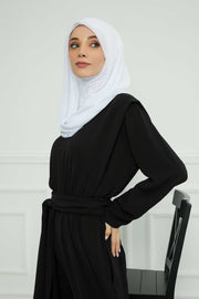 Instant Chiffon Shawl for Women With Cotton Bonnet Chiffon Turban Cap Head Wrap Instant Turban Scarf,PS-45 White