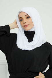 Instant Chiffon Shawl for Women With Cotton Bonnet Chiffon Turban Cap Head Wrap Instant Turban Scarf,PS-45 White
