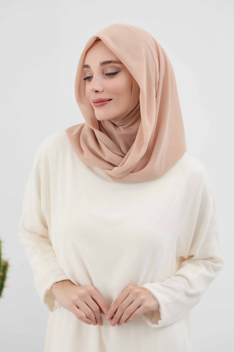 Instant Chiffon Shawl for Women With Cotton Bonnet Chiffon Turban Cap Head Wrap Instant Turban Scarf,PS-45 Sand Brown