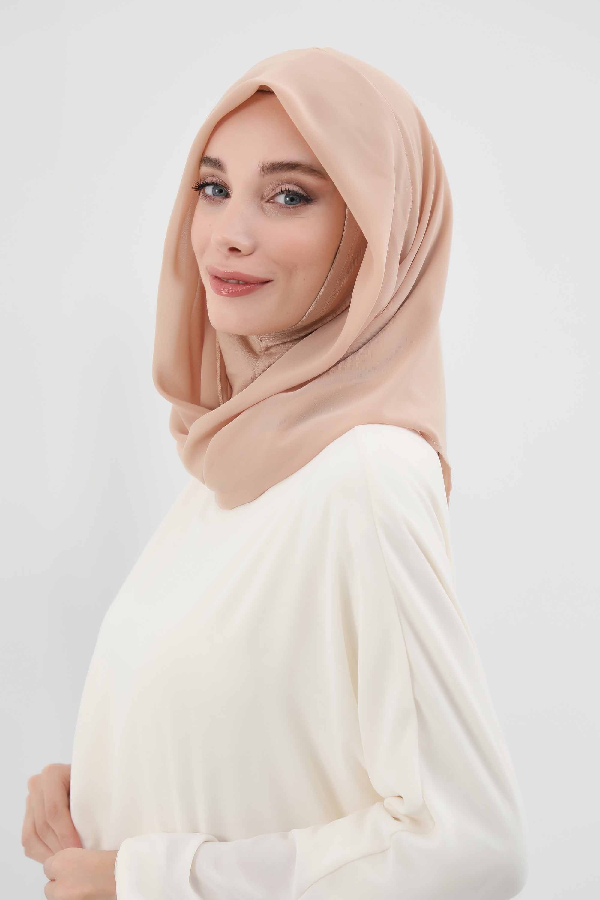Instant Chiffon Shawl for Women With Cotton Bonnet Chiffon Turban Cap Head Wrap Instant Turban Scarf,PS-45 Sand Brown