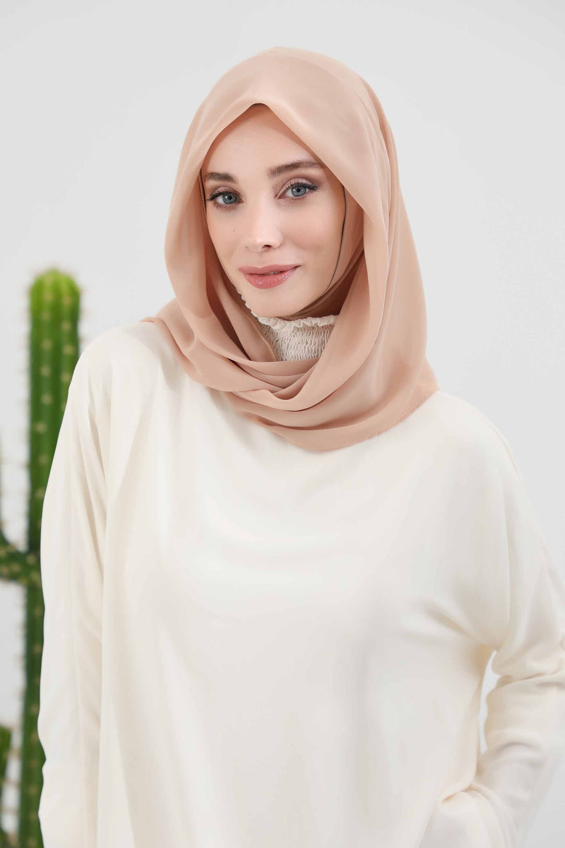 Instant Chiffon Shawl for Women With Cotton Bonnet Chiffon Turban Cap Head Wrap Instant Turban Scarf,PS-45 Sand Brown