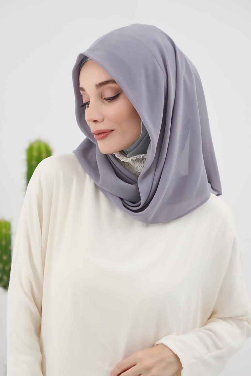 Instant Chiffon Shawl for Women With Cotton Bonnet Chiffon Turban Cap Head Wrap Instant Turban Scarf,PS-45 Grey