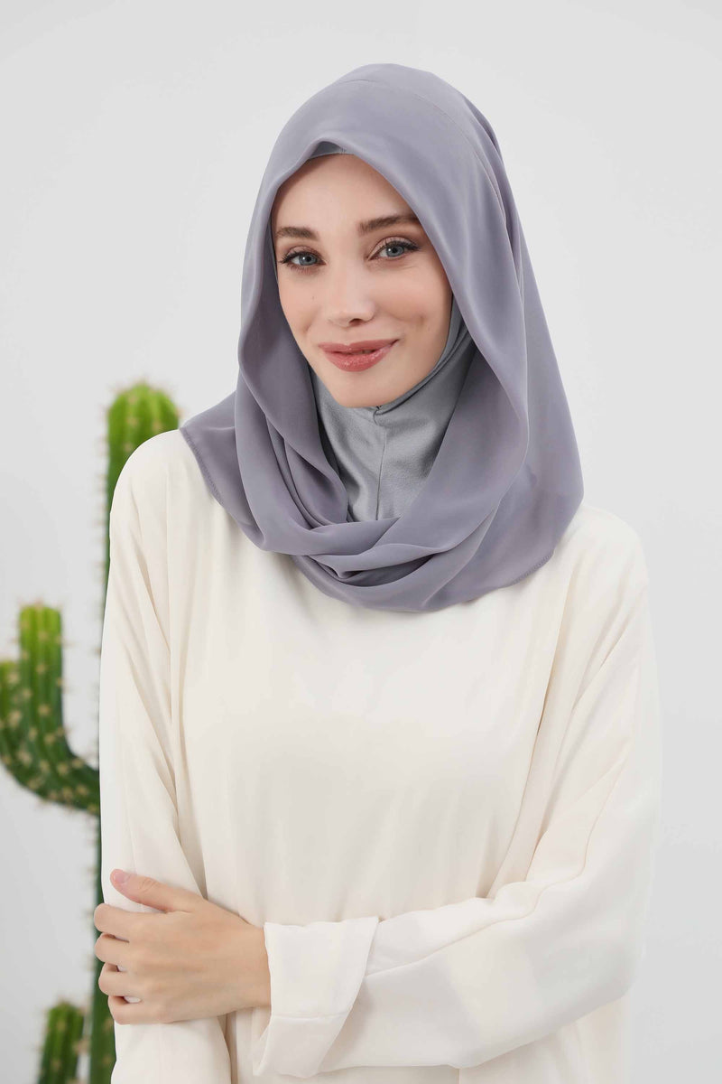 Instant Chiffon Shawl for Women With Cotton Bonnet Chiffon Turban Cap Head Wrap Instant Turban Scarf,PS-45 Grey