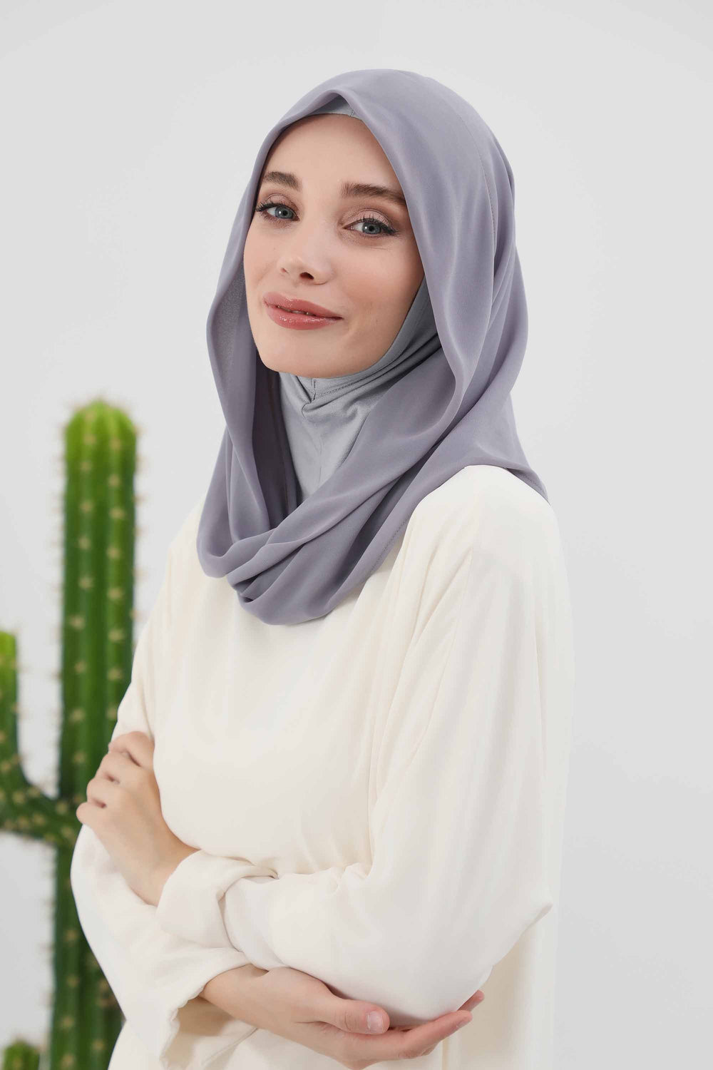 Instant Chiffon Shawl for Women With Cotton Bonnet Chiffon Turban Cap Head Wrap Instant Turban Scarf,PS-45 Grey