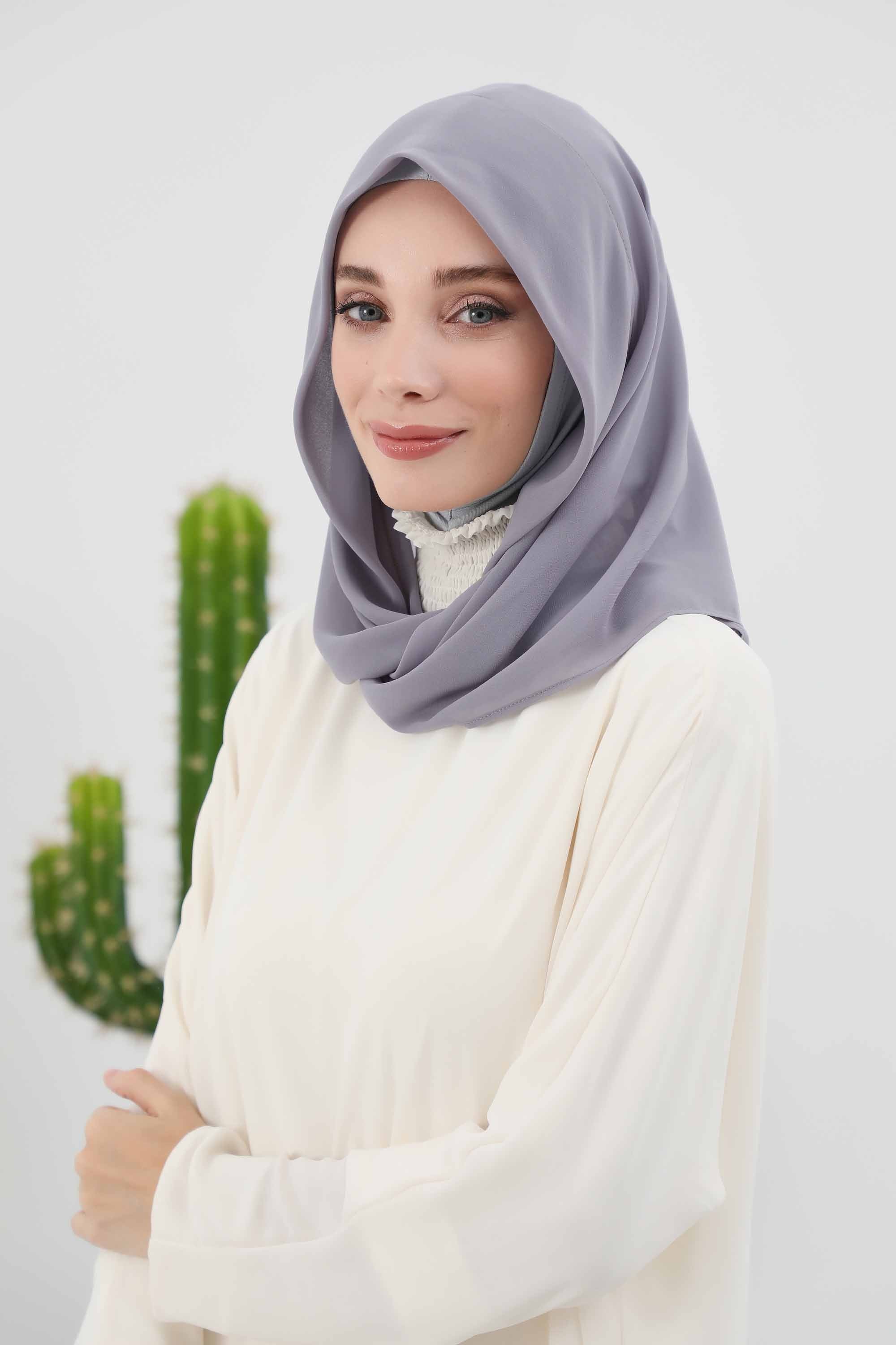 Instant Chiffon Shawl for Women With Cotton Bonnet Chiffon Turban Cap Head Wrap Instant Turban Scarf,PS-45 Grey