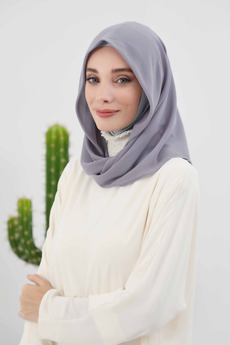 Instant Chiffon Shawl for Women With Cotton Bonnet Chiffon Turban Cap Head Wrap Instant Turban Scarf,PS-45 Grey
