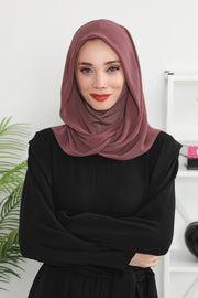 Instant Chiffon Shawl for Women With Cotton Bonnet Chiffon Turban Cap Head Wrap Instant Turban Scarf,PS-45 Dusty Rose