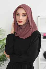 Instant Chiffon Shawl for Women With Cotton Bonnet Chiffon Turban Cap Head Wrap Instant Turban Scarf,PS-45 Dusty Rose