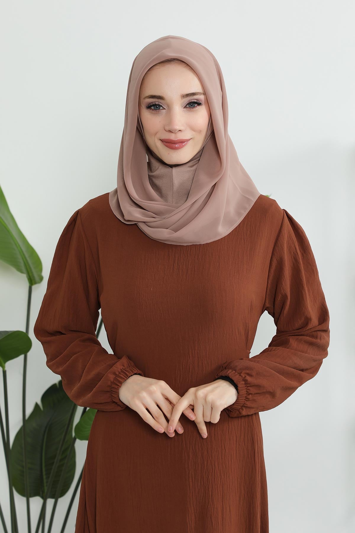 Instant Chiffon Shawl for Women With Cotton Bonnet Chiffon Turban Cap Head Wrap Instant Turban Scarf,PS-45 Dark Mink