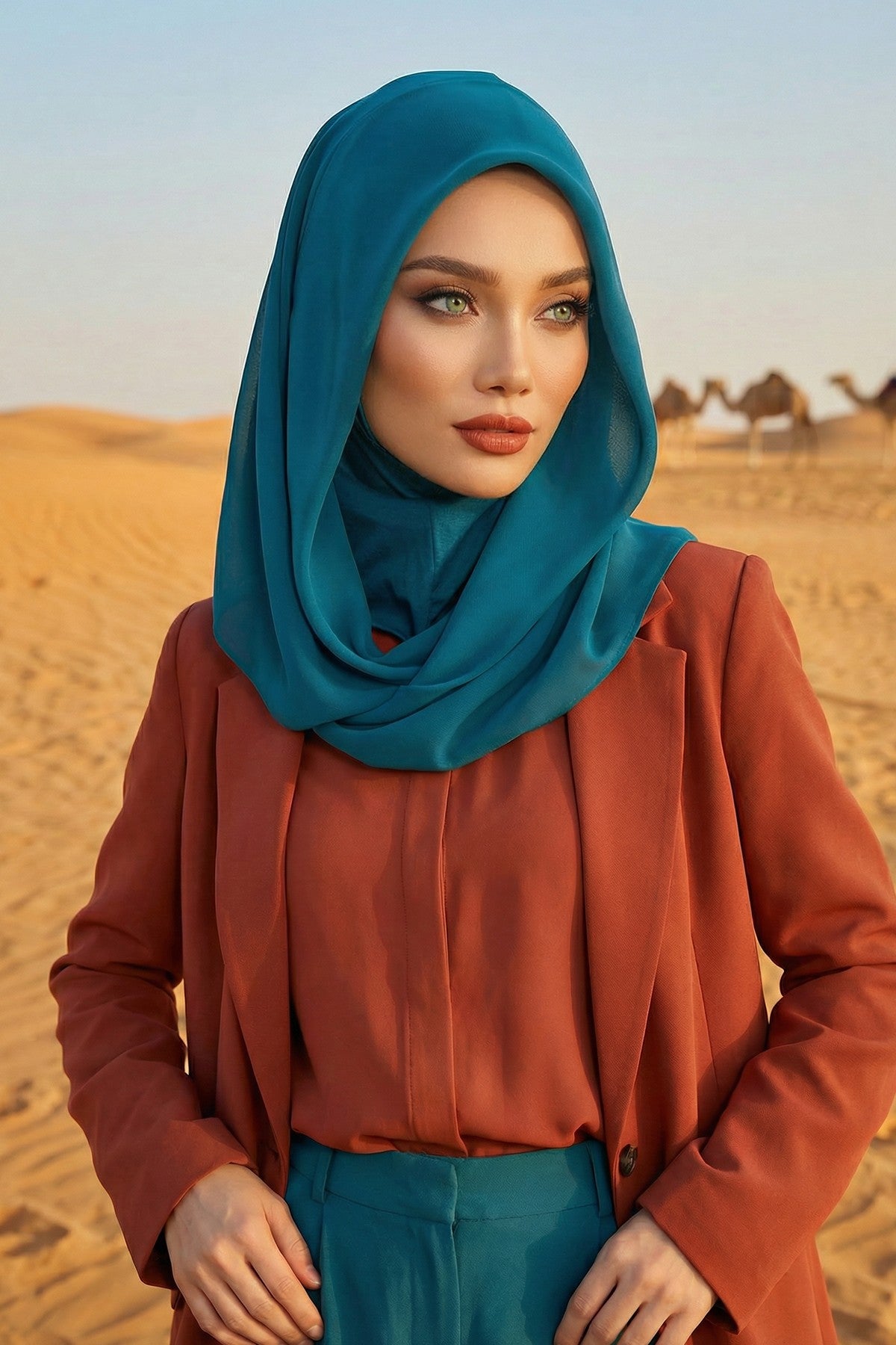 Instant Chiffon Shawl for Women With Cotton Bonnet Chiffon Turban Cap Head Wrap Instant Turban Scarf,PS-45 Petrol Blue