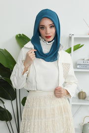 Instant Chiffon Shawl for Women With Cotton Bonnet Chiffon Turban Cap Head Wrap Instant Turban Scarf,PS-45 Petrol Blue