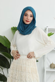 Instant Chiffon Shawl for Women With Cotton Bonnet Chiffon Turban Cap Head Wrap Instant Turban Scarf,PS-45 Petrol Blue