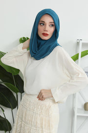 Instant Chiffon Shawl for Women With Cotton Bonnet Chiffon Turban Cap Head Wrap Instant Turban Scarf,PS-45 Petrol Blue