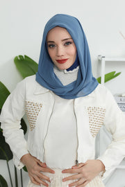Instant Chiffon Shawl for Women With Cotton Bonnet Chiffon Turban Cap Head Wrap Instant Turban Scarf,PS-45 İndigo