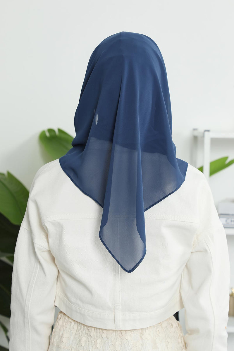 Instant Chiffon Shawl for Women With Cotton Bonnet Chiffon Turban Cap Head Wrap Instant Turban Scarf,PS-45 Dark Blue