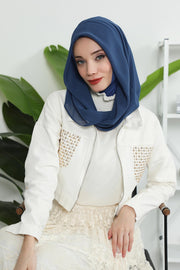 Instant Chiffon Shawl for Women With Cotton Bonnet Chiffon Turban Cap Head Wrap Instant Turban Scarf,PS-45 Dark Blue