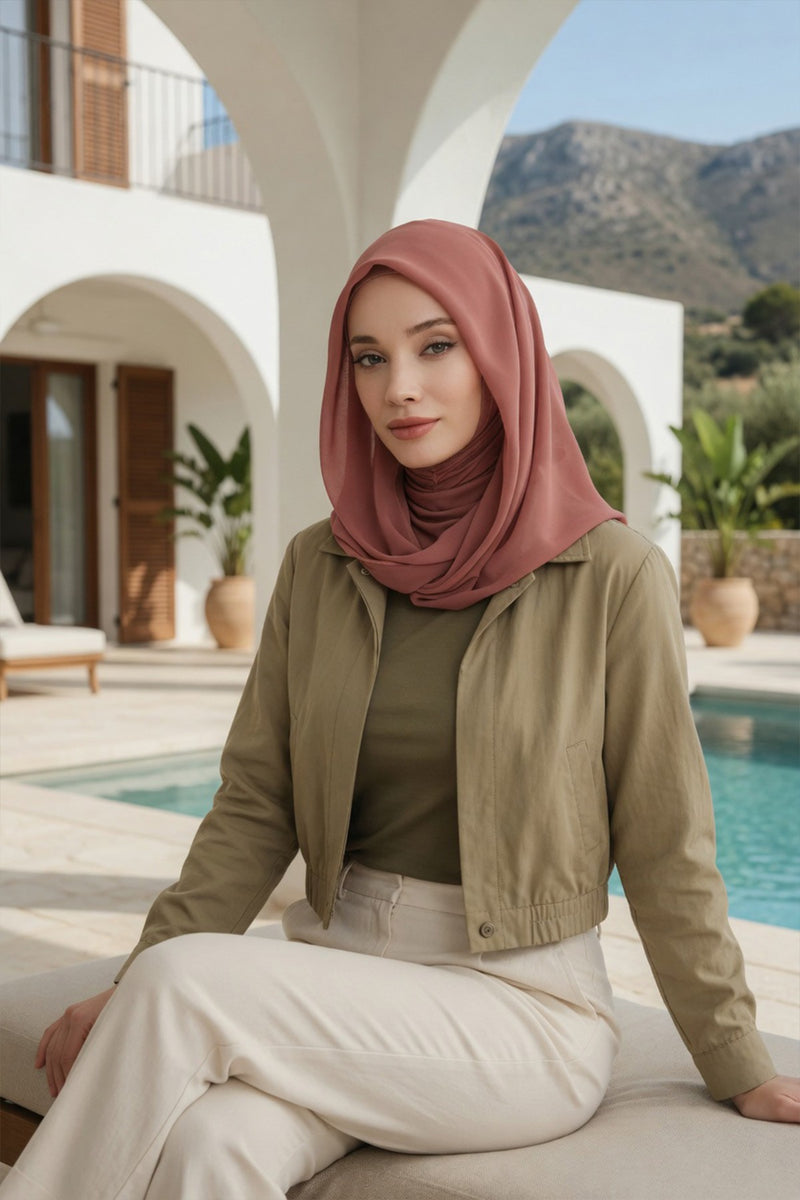 Instant Chiffon Shawl for Women With Cotton Bonnet Chiffon Turban Cap Head Wrap Instant Turban Scarf,PS-45 Cinnamon