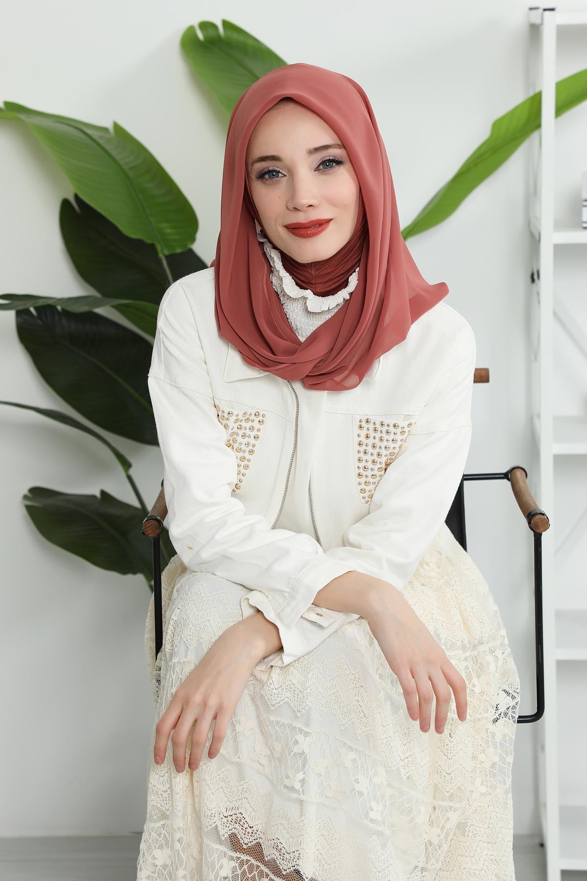 Instant Chiffon Shawl for Women With Cotton Bonnet Chiffon Turban Cap Head Wrap Instant Turban Scarf,PS-45 Cinnamon