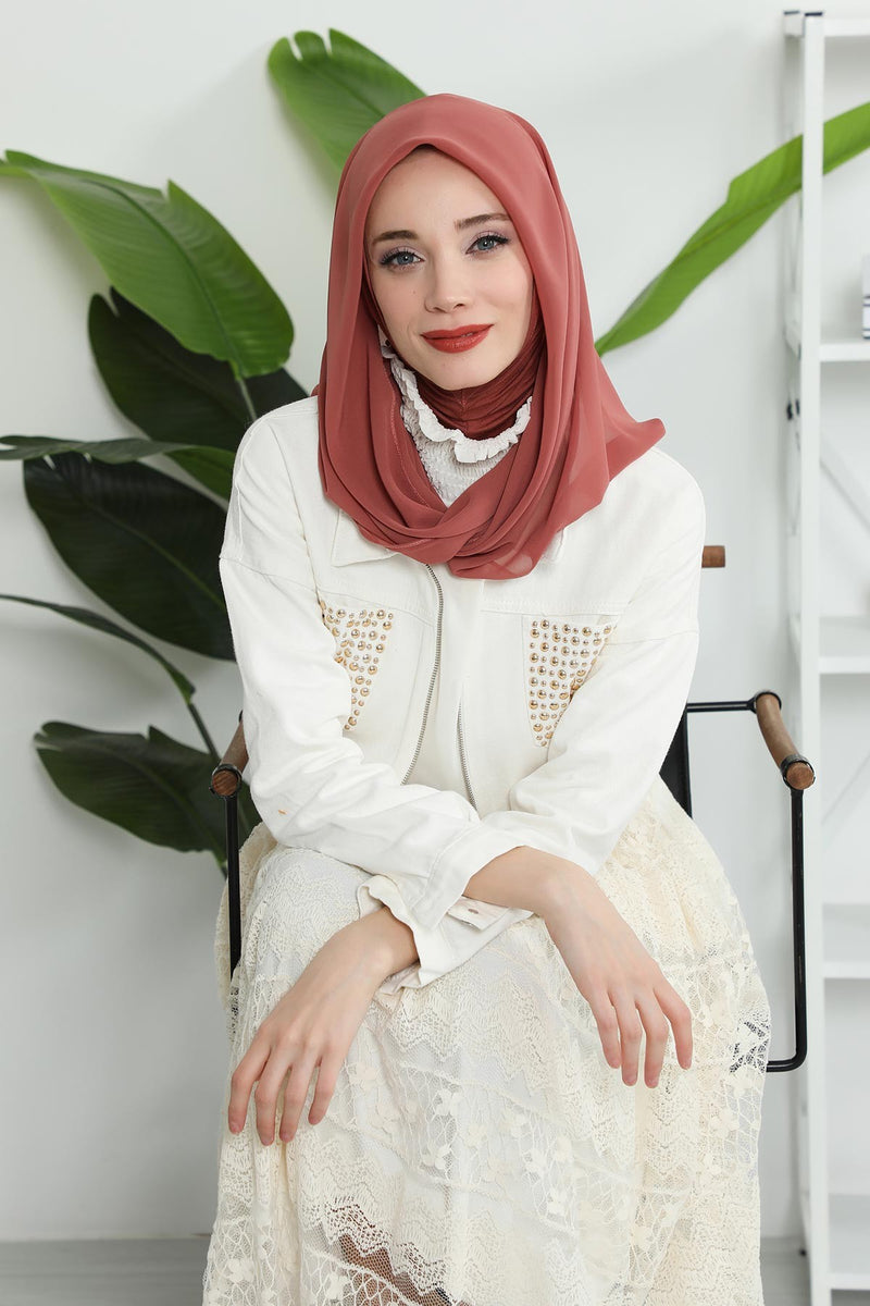 Instant Chiffon Shawl for Women With Cotton Bonnet Chiffon Turban Cap Head Wrap Instant Turban Scarf,PS-45 Cinnamon