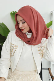 Instant Chiffon Shawl for Women With Cotton Bonnet Chiffon Turban Cap Head Wrap Instant Turban Scarf,PS-45 Cinnamon
